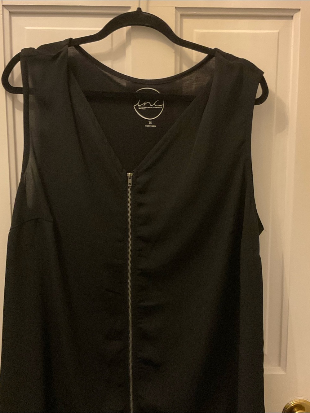INC International Concepts Black Draped V-Neck Zippered Vest